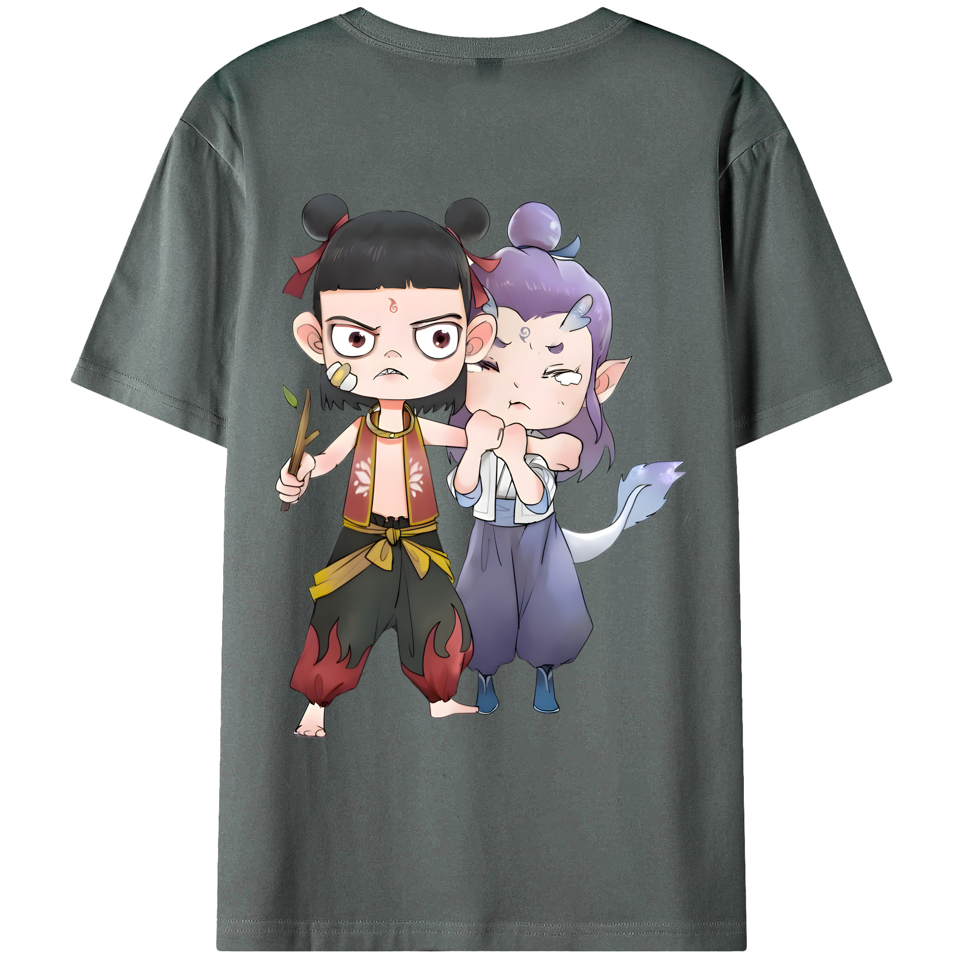 （画像用） Ne Zha 2 ナタ 魔童の大暴れ 綿100％ メンズ半袖Tシャツ（バックプリント） 通気性